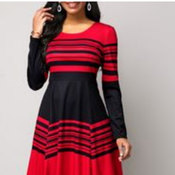 Ashro Dresses & Skirts - Ashro Dress Sweater Large Elegant Red and Black Striped Dress